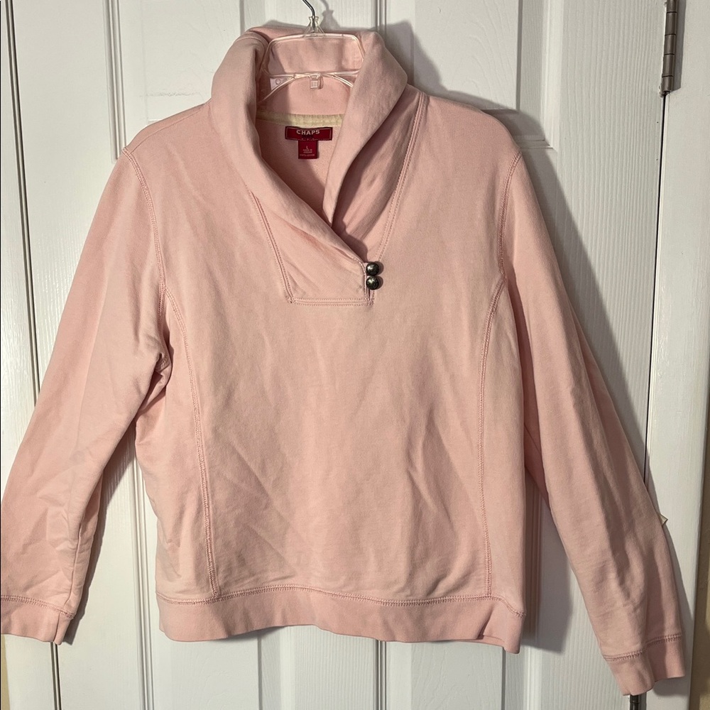 CHAPS Y2K pink sweatshirt cowl neck silver buttons 100%cotton western sz Large